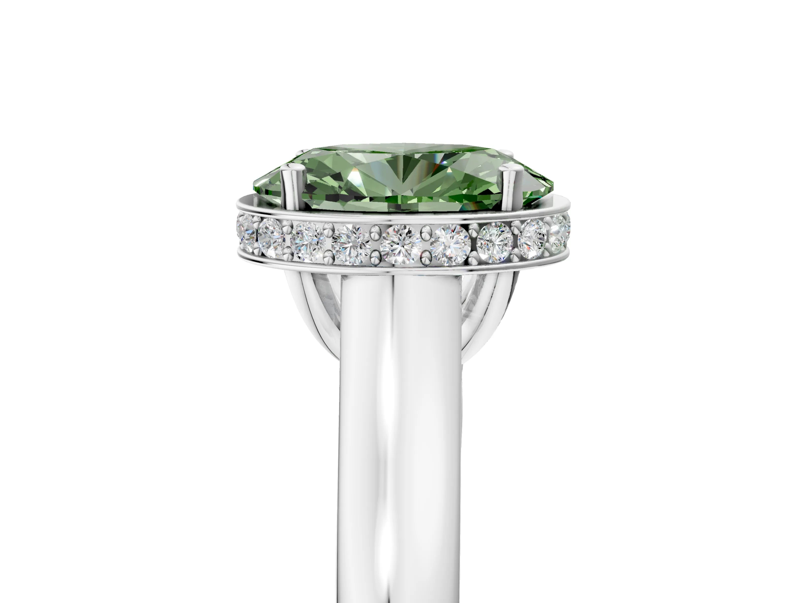 White gold Fancy Green Oval Cut Solitaire Diamond Engagement Ring with Four-Prong Setting and Tapered Band_17