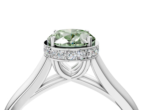 White gold Fancy Green Oval Cut Solitaire Diamond Engagement Ring with Four-Prong Setting and Tapered Band_4