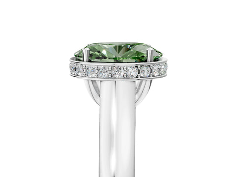 White gold Fancy Green Oval Cut Solitaire Diamond Engagement Ring with Four-Prong Setting and Tapered Band_5