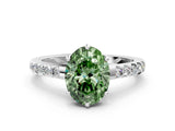 White gold Fancy Green Oval Cut Solitaire Diamond Engagement Ring with Pavé Band and Six-Prong Setting_12