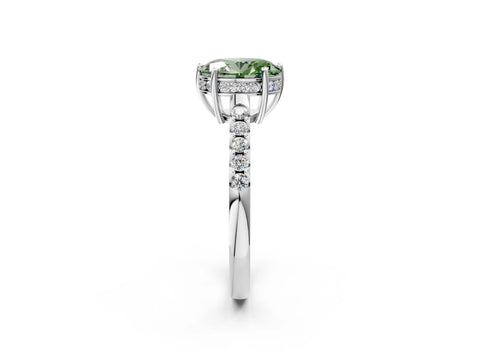White gold Fancy Green Oval Cut Solitaire Diamond Engagement Ring with Pavé Band and Six-Prong Setting_14