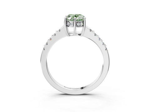 White gold Fancy Green Oval Cut Solitaire Diamond Engagement Ring with Pavé Band and Six-Prong Setting_15