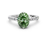 White gold Fancy Green Oval Cut Solitaire Diamond Engagement Ring with Pavé Band and Six-Prong Setting_24