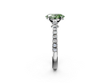 White gold Fancy Green Oval  Cut Solitaire Diamond Engagement Ring with Pave Band and Four-Prong Setting_166
