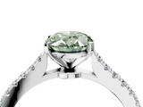 White gold Fancy Green Oval  Cut Solitaire Diamond Engagement Ring with Pave Band and Four-Prong Setting_168
