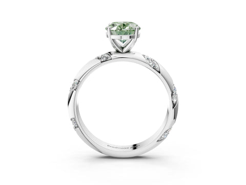 White gold Fancy Green Oval Cut Solitaire Diamond Engagement Ring with Twisted Pave Band and Four-Prong Setting_22
