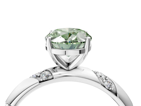 White gold Fancy Green Oval Cut Solitaire Diamond Engagement Ring with Twisted Pave Band and Four-Prong Setting_23