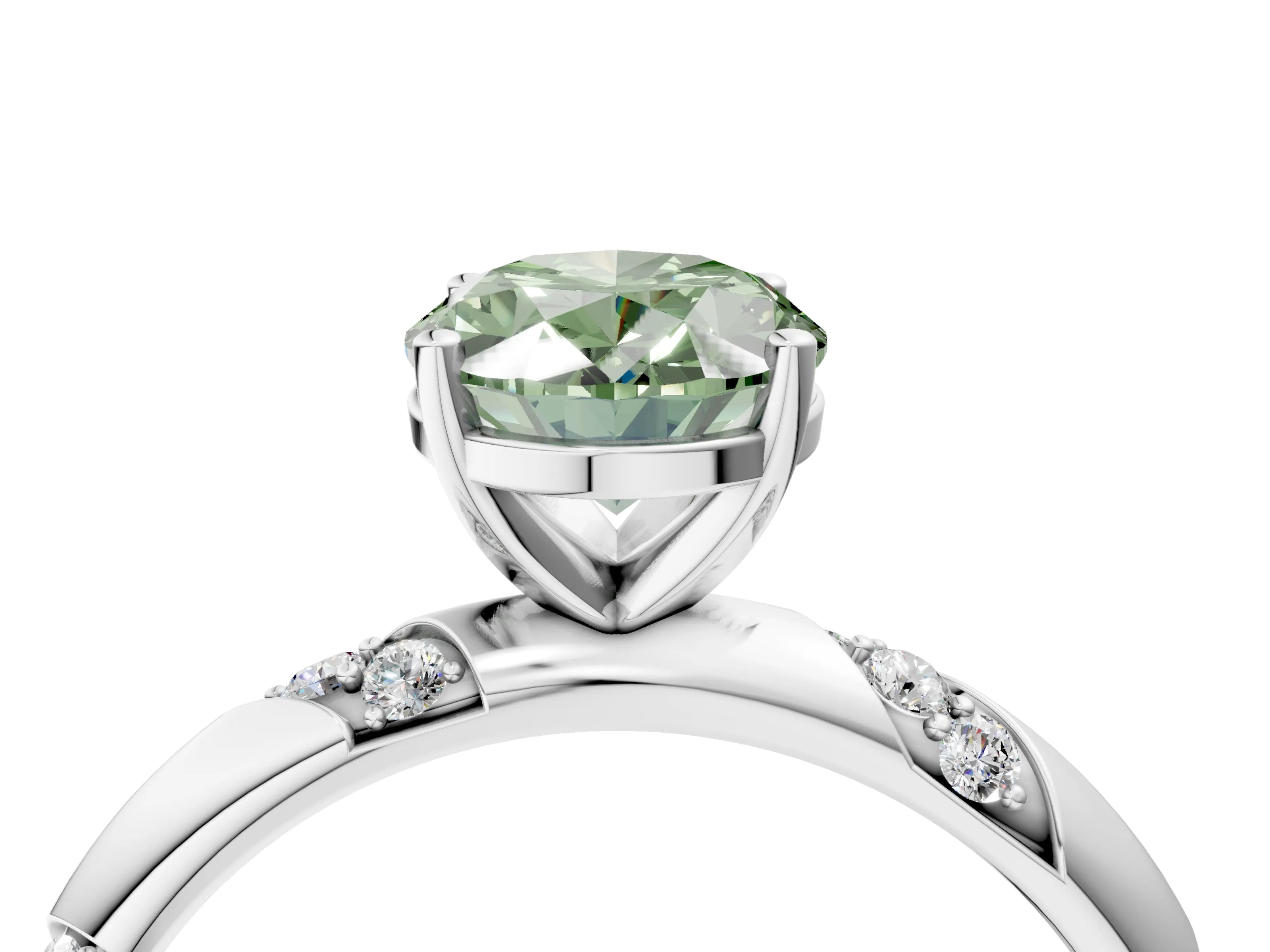 White gold Fancy Green Oval Cut Solitaire Diamond Engagement Ring with Twisted Pave Band and Four-Prong Setting_23