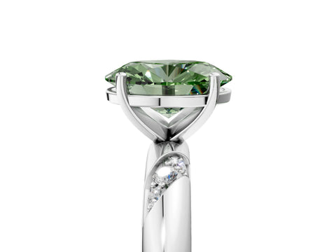 White gold Fancy Green Oval Cut Solitaire Diamond Engagement Ring with Twisted Pave Band and Four-Prong Setting_24