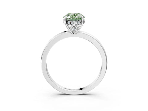 White gold Fancy Green Oval Cut Solitaire Diamond Ring with Prong Setting and Plain Band_3
