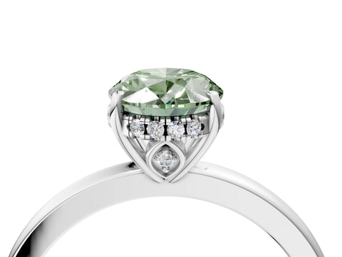White gold Fancy Green Oval Cut Solitaire Diamond Ring with Prong Setting and Plain Band_4