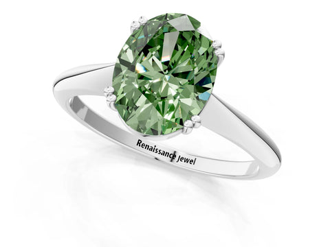 White gold Fancy Green Oval Cut Solitaire Diamond Ring with Six-Prong Setting and Classic Band_1