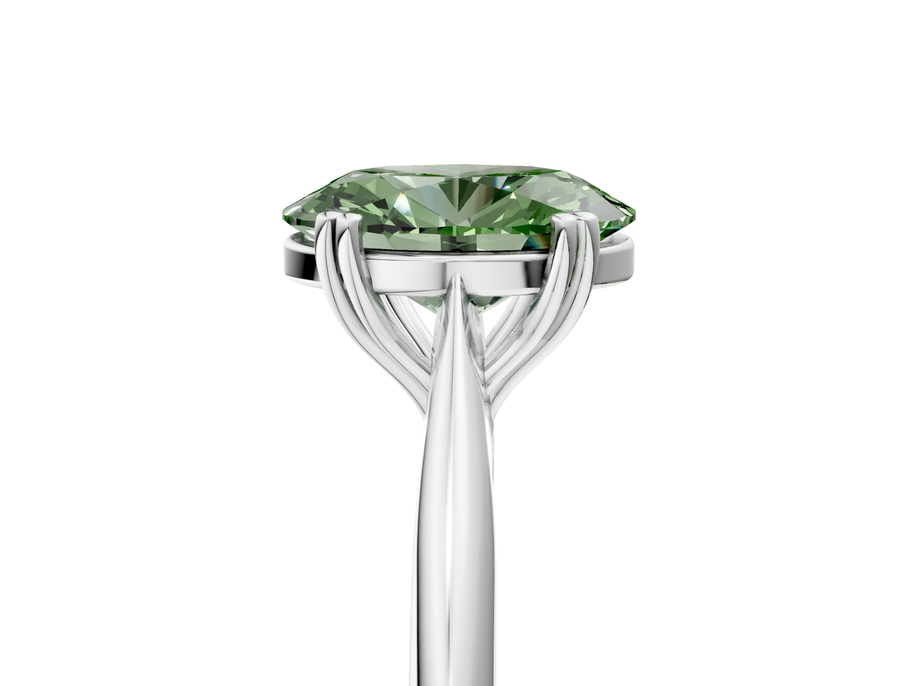 White gold Fancy Green Oval Cut Solitaire Diamond Ring with Six-Prong Setting and Classic Band_5