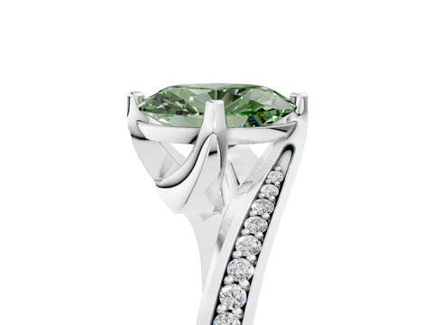 White gold Fancy Green Oval Cut Solitaire Diamond Twist Band with Pavé Setting and Four-Prong Setting_17