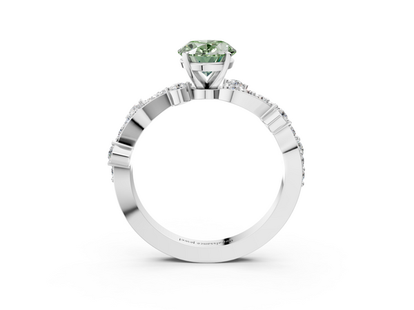 Platinum Fancy Green Oval  Cut Solitaire Diamond Twisted Band with Pave Setting