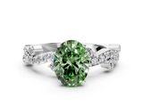 White gold Fancy Green Oval  Cut Solitaire Diamond Twisted Band with Pave Setting_78
