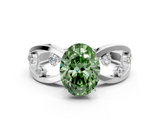 White gold Fancy Green Oval  Cut Solitaire Diamond with Side Stones on Criss-Cross Band and Four-Prong Setting_3