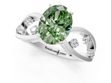 White gold Fancy Green Oval  Cut Solitaire Diamond with Side Stones on Criss-Cross Band and Four-Prong Setting_4