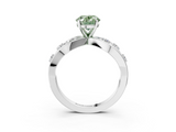 White gold Fancy Green Oval  Cut Solitaire Diamond with Side Stones on Criss-Cross Band and Four-Prong Setting_6