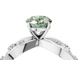 White gold Fancy Green Oval  Cut Solitaire Diamond with Side Stones on Criss-Cross Band and Four-Prong Setting_7