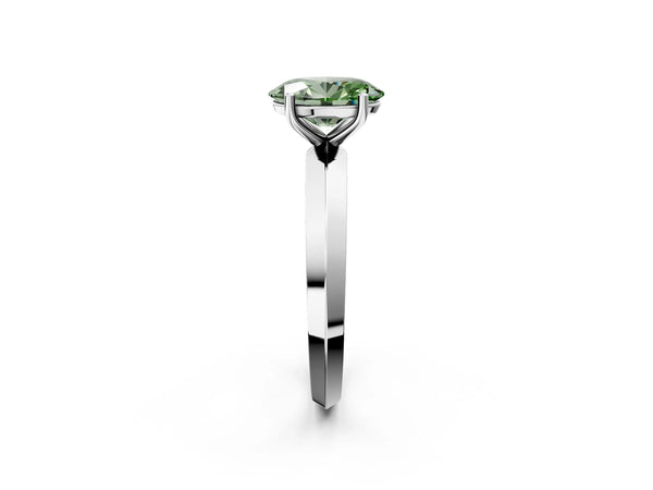 White gold Fancy Green Oval  Cut Solitaire Engagement Ring with Flat Band and Four-Prong Setting