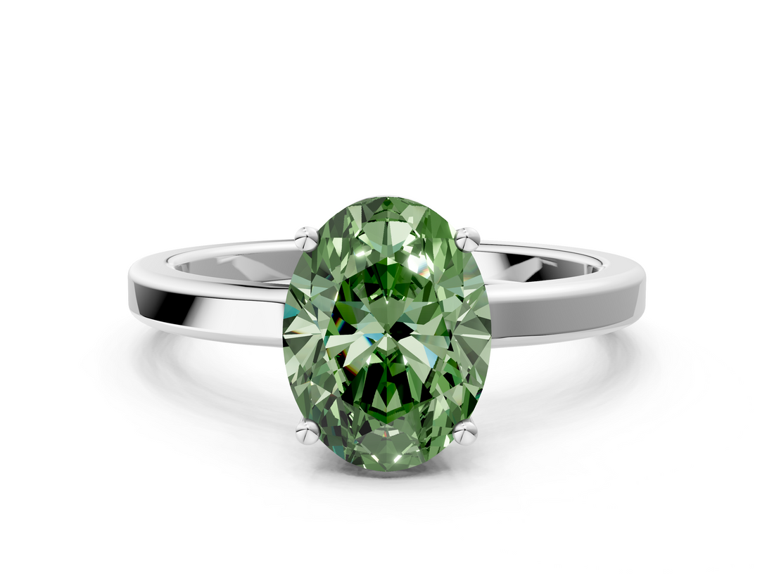 White gold Fancy Green Oval  Cut Solitaire Engagement Ring with Four-Prong Setting on a Classic Band_20
