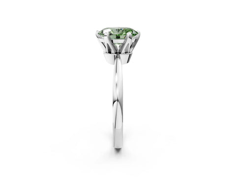White gold Fancy Green Oval Cut Solitaire Engagement Ring with Six-Prong Setting and Tapered Band_2