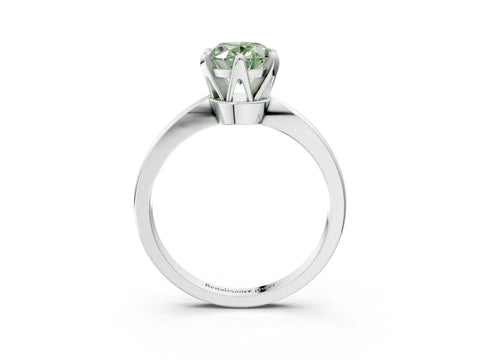 White gold Fancy Green Oval Cut Solitaire Engagement Ring with Six-Prong Setting and Tapered Band_3