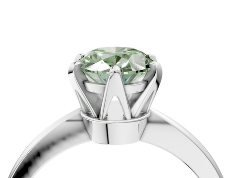 White gold Fancy Green Oval Cut Solitaire Engagement Ring with Six-Prong Setting and Tapered Band_4