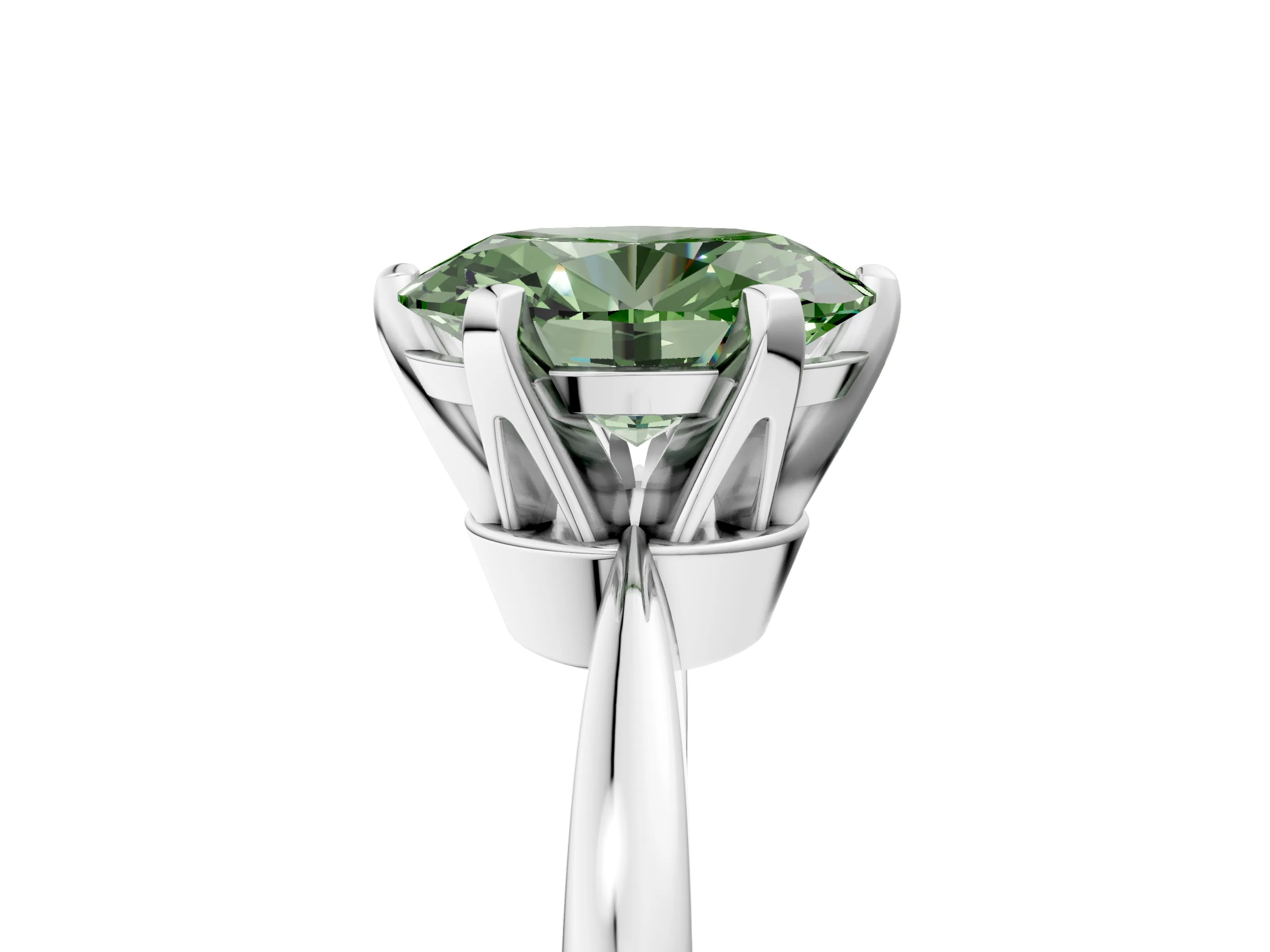 White gold Fancy Green Oval Cut Solitaire Engagement Ring with Six-Prong Setting and Tapered Band_5