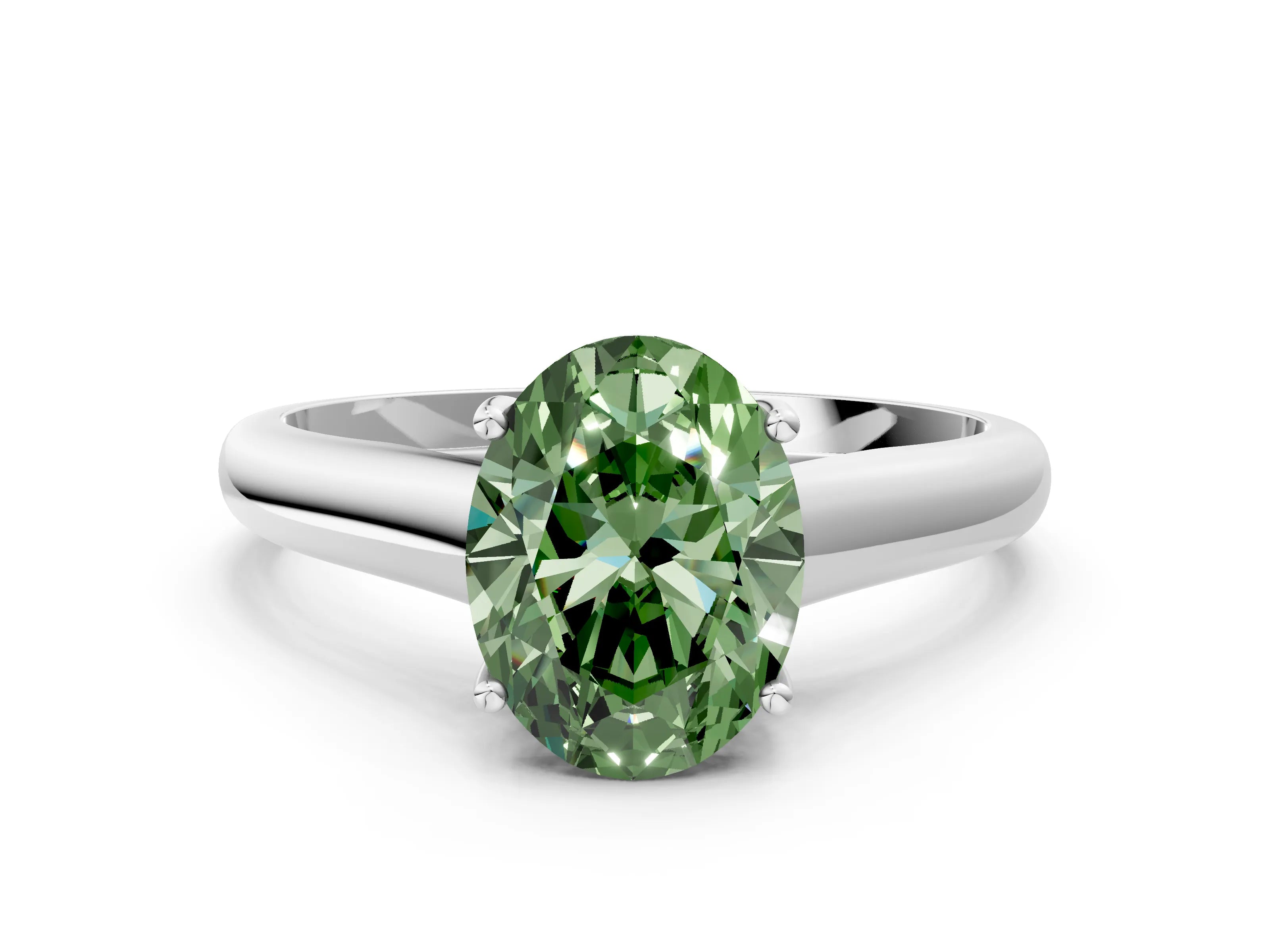 White gold Fancy Green Oval Cut Solitaire Engagement Ring with Tapered Band and Four-Prong Setting_27