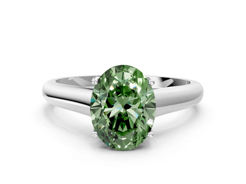 White gold Fancy Green Oval Cut Solitaire Engagement Ring with Tapered Band and Four-Prong Setting_27