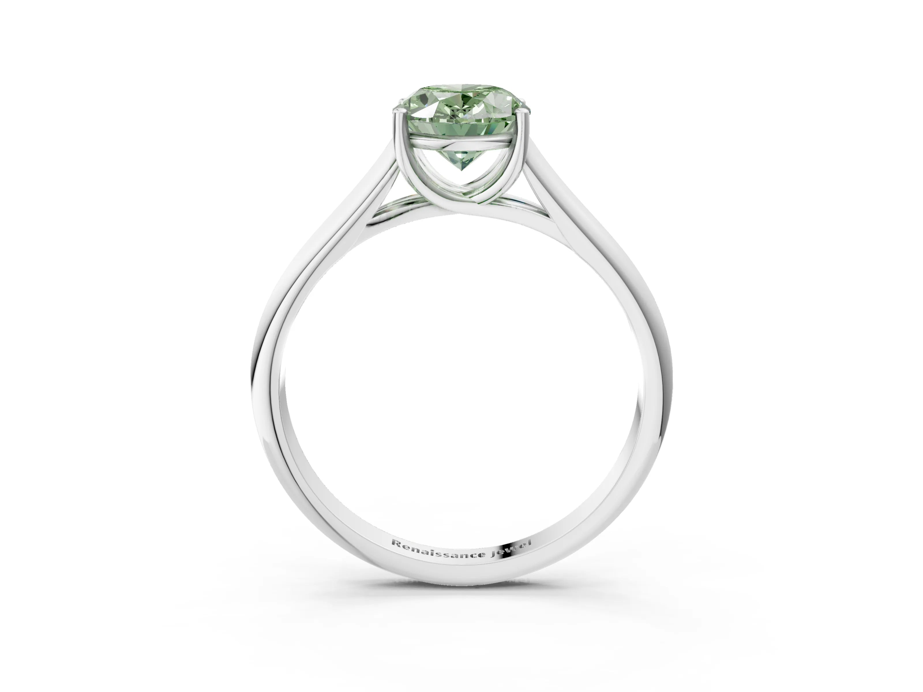 White gold Fancy Green Oval Cut Solitaire Engagement Ring with Tapered Band and Four-Prong Setting_30
