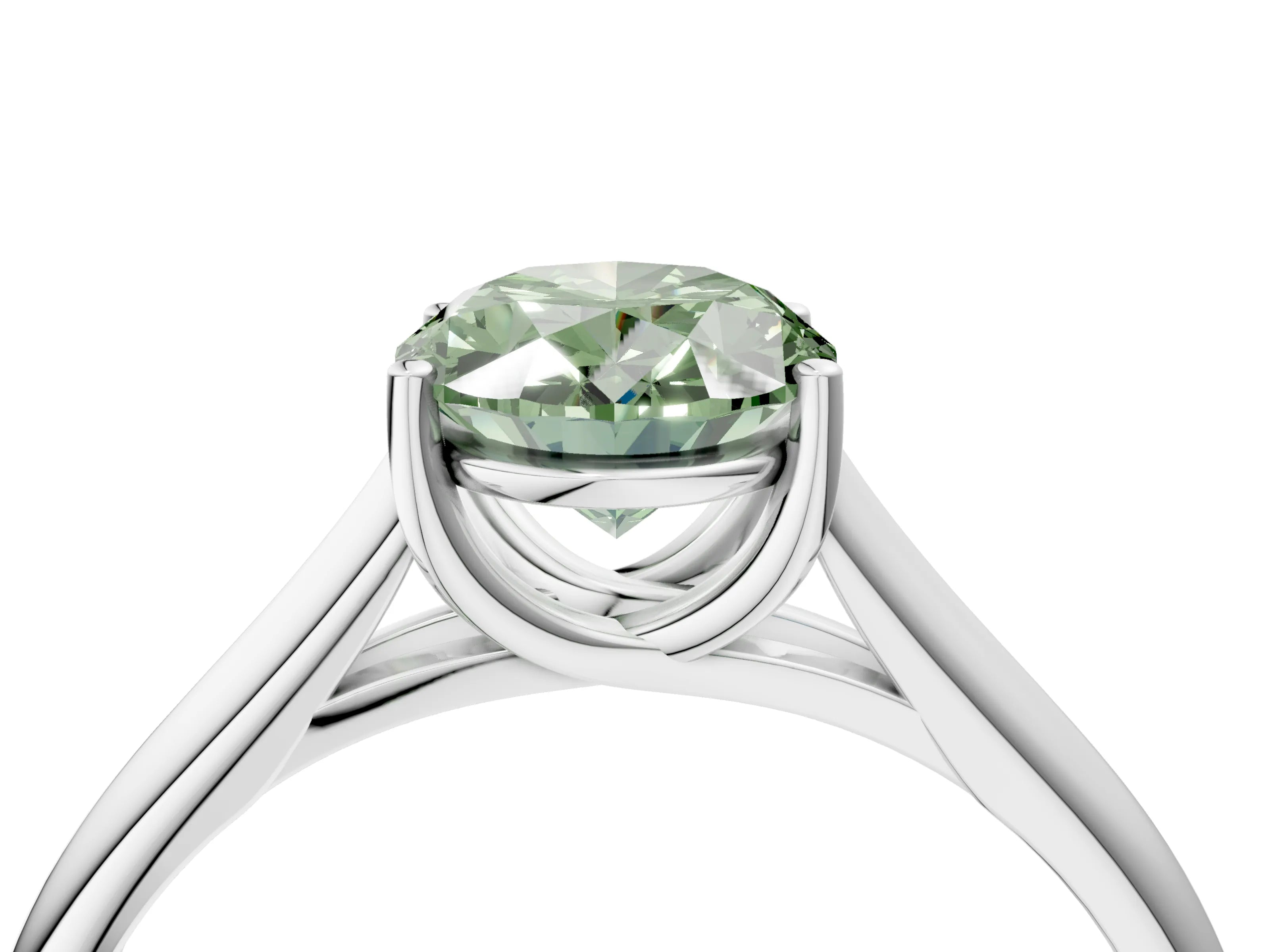 White gold Fancy Green Oval Cut Solitaire Engagement Ring with Tapered Band and Four-Prong Setting_31