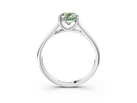 White gold Fancy Green Oval Cut Solitaire Engagement Ring with Tapered Band and Four-Prong Setting_6