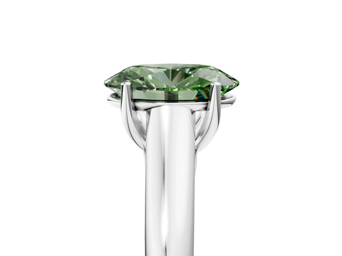 White gold Fancy Green Oval Cut Solitaire Engagement Ring with Tapered Band and Four-Prong Setting_8