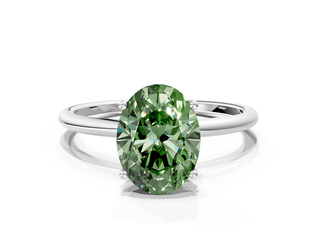 White gold Fancy Green Oval  Cut Solitaire Engagement Ring with Thin Band and Four-Prong Setting_3