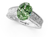 White gold Fancy Green Oval  Cut Solitaire Engraved Band with Four-Prong Setting_63