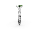 White gold Fancy Green Oval  Cut Solitaire Engraved Band with Four-Prong Setting_64