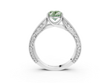 White gold Fancy Green Oval  Cut Solitaire Engraved Band with Four-Prong Setting_65