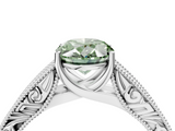 White gold Fancy Green Oval  Cut Solitaire Engraved Band with Four-Prong Setting_66