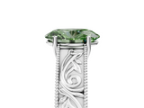 White gold Fancy Green Oval  Cut Solitaire Engraved Band with Four-Prong Setting_67