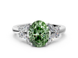 White gold Fancy Green Oval  Cut Solitaire Floral Diamond Ring with Four-Prong Setting_37