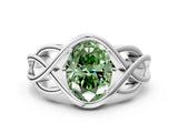 White gold Fancy Green Oval Cut Solitaire Intertwined Band Prong Setting Ring
