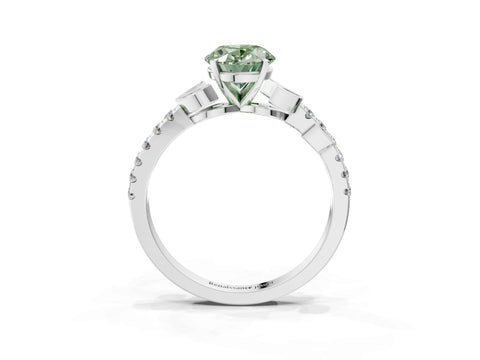 White gold Fancy Green Oval Cut Solitaire Leaf-Inspired Diamond Ring with Pavé Band and Four-Prong Setting_15