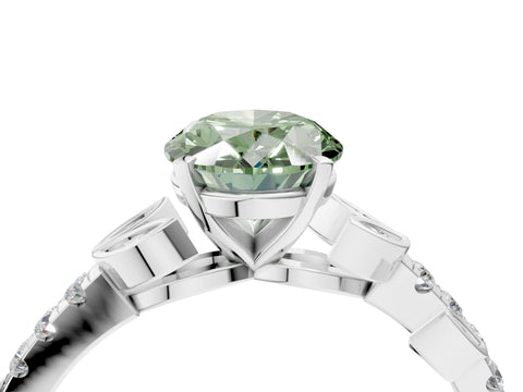 White gold Fancy Green Oval Cut Solitaire Leaf-Inspired Diamond Ring with Pavé Band and Four-Prong Setting_16