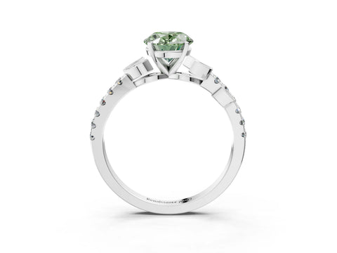 White gold Fancy Green Oval Cut Solitaire Leaf-Inspired Diamond Ring with Pavé Band and Four-Prong Setting_27