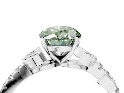 White gold Fancy Green Oval Cut Solitaire Leaf-Inspired Diamond Ring with Pavé Band and Four-Prong Setting_28