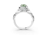 White gold Fancy Green Oval Cut Solitaire Leaf-Inspired Engagement Ring with Prong Setting_3