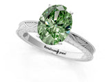 White gold Fancy Green Oval Cut Solitaire Milgrain Engraved Band with Four-Prong Setting_13